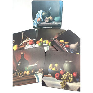 Set of 6 Pimpernel Hard Cork Board Mini Placemats Still Life